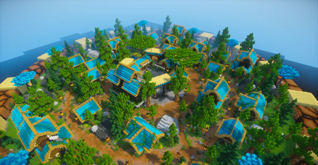 Blaues mittelalterliches Dorf-Spawn 