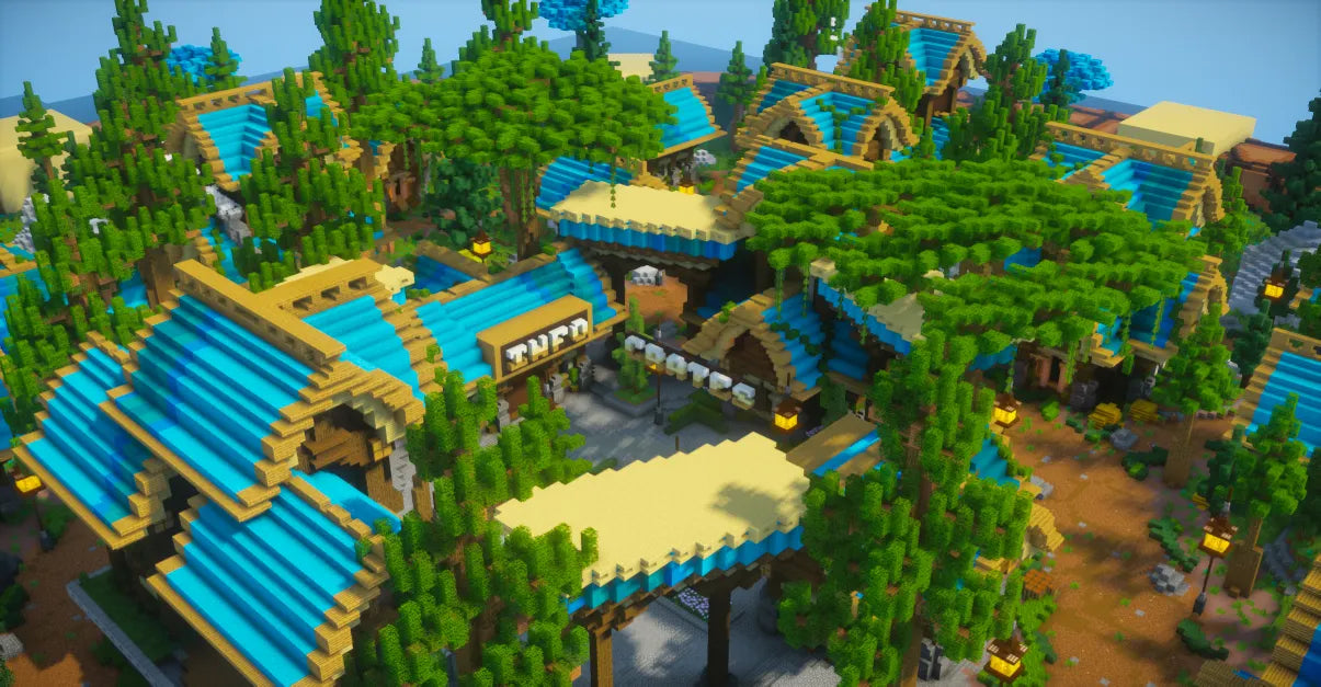 Blaues mittelalterliches Dorf-Spawn 